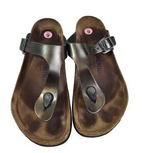 Birkenstock Gizeh Sandals Womens Size 9 Silver Metallic Thong Comfort EU 40
